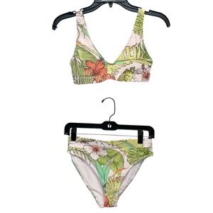 Berry Jane Women's Pink Tropical Floral High Waisted Bikini Swim Set Size Small